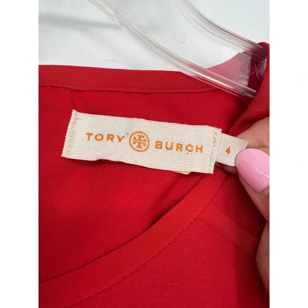 Tory‎ Burch Dress Womens 4 Red Sheath Cap Sleeve Wool Blend Structured